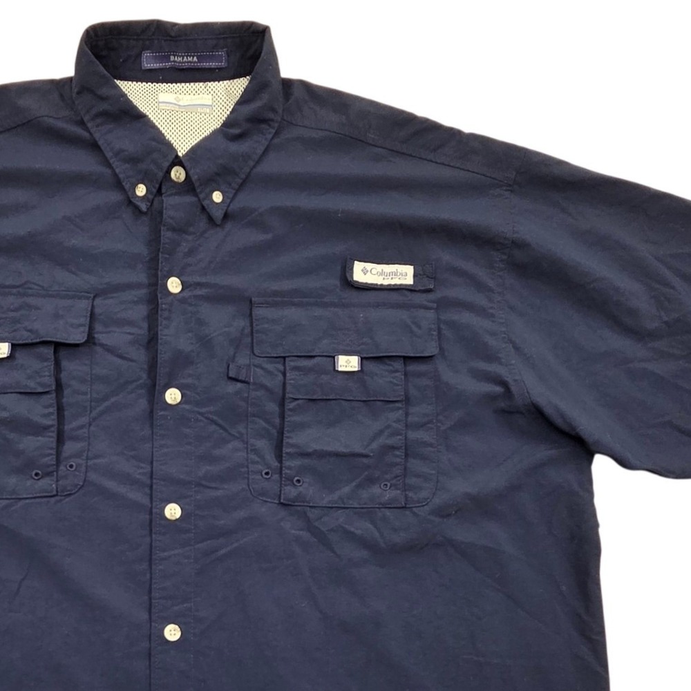 Columbia Bahama PFG Mens XL Navy Blue Short Sleeve Fishing Shirt FM7047
